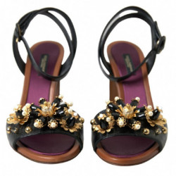 Scarpe sandali perle floreali rilievo lucertola nera - EU38/US7.5