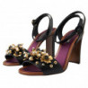 Scarpe sandali perle floreali rilievo lucertola nera - EU38/US7.5