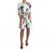 Abito a trapezio in seta stretch con stampa rose bianche - IT44 - L