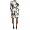 Abito a trapezio in seta stretch con stampa rose bianche - IT44 - L