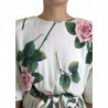 Abito a trapezio in seta stretch con stampa rose bianche - IT44 - L