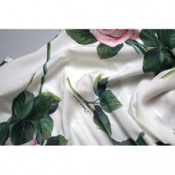 Abito a trapezio in seta stretch con stampa rose bianche - IT44 - L