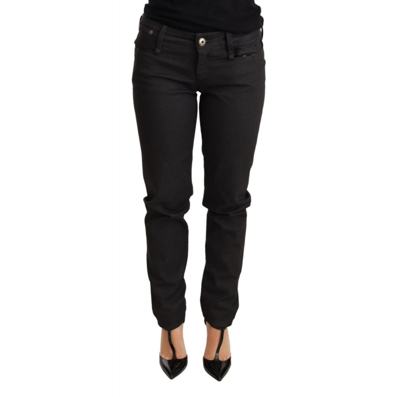 Jeans in cotone con pantaloni slim skinny a vita bassa neri - W26