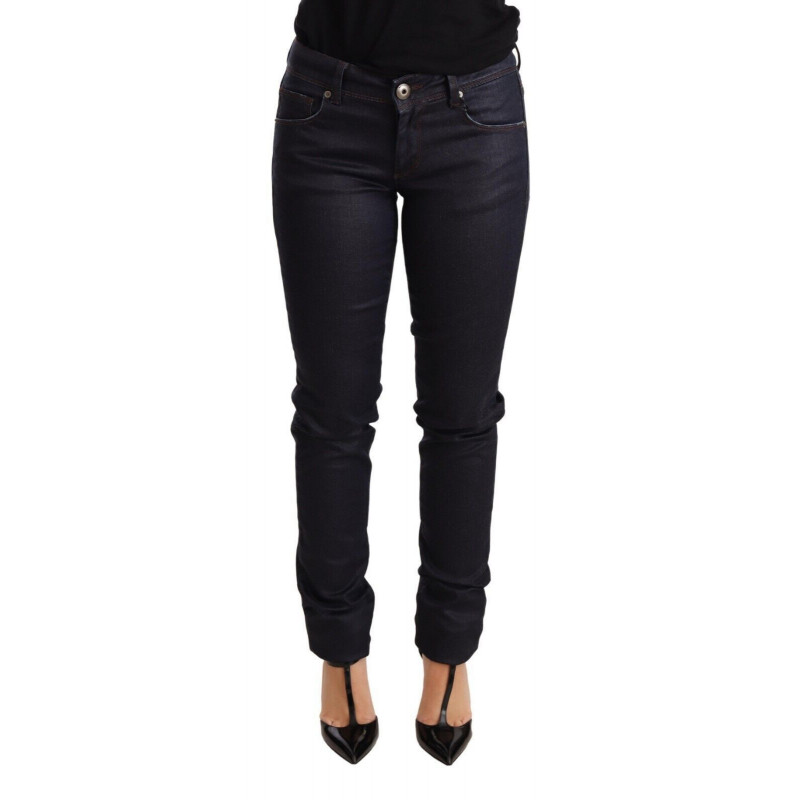 Jeans in cotone con pantaloni slim skinny a vita bassa blu - W26