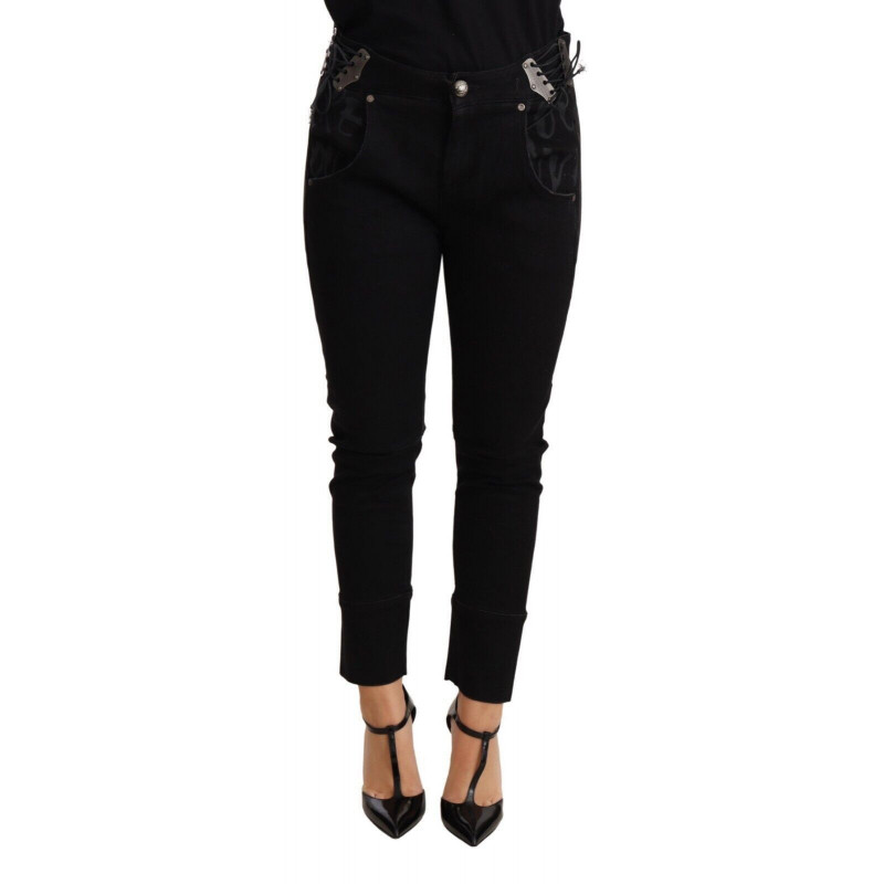 Jeans in cotone con pantaloni slim skinny a vita bassa neri - W26