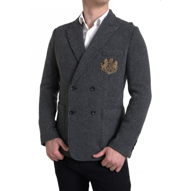 Blazer doppiopetto con ricamo logo grigio - IT48 - M