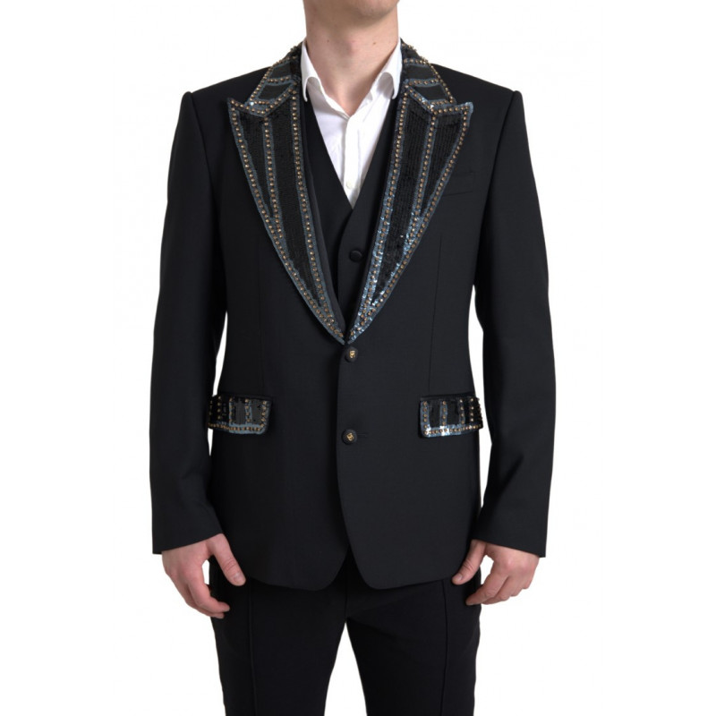 Abito SICILIA 2 pezzi in lana nera decorata - IT54 - XL
