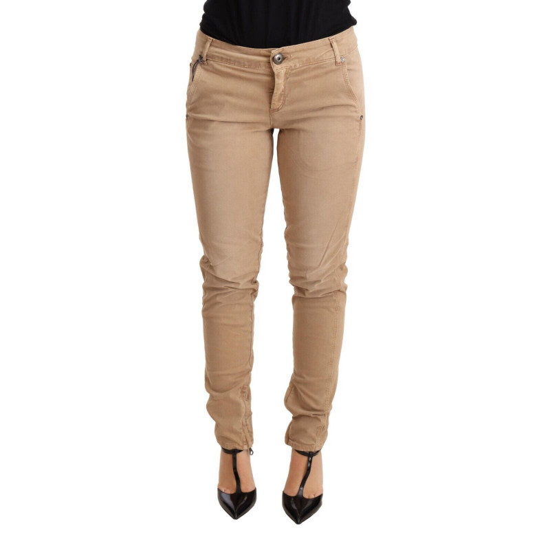 Jeans cotone pantaloni skinny denim marrone vita bassa - W28