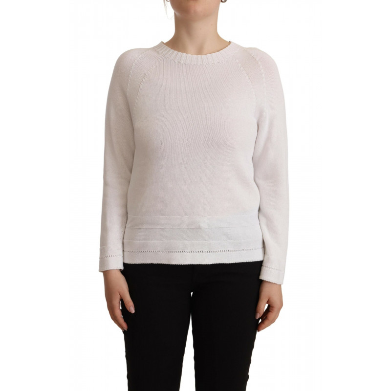 Maglione pullover girocollo bianco a maniche lunghe - IT40-S