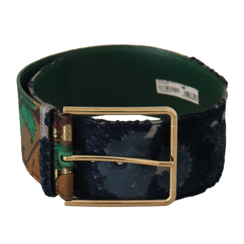 Cintura metallo dorato pelle ricamata Jaquard verde - 70 CM / 28 IN