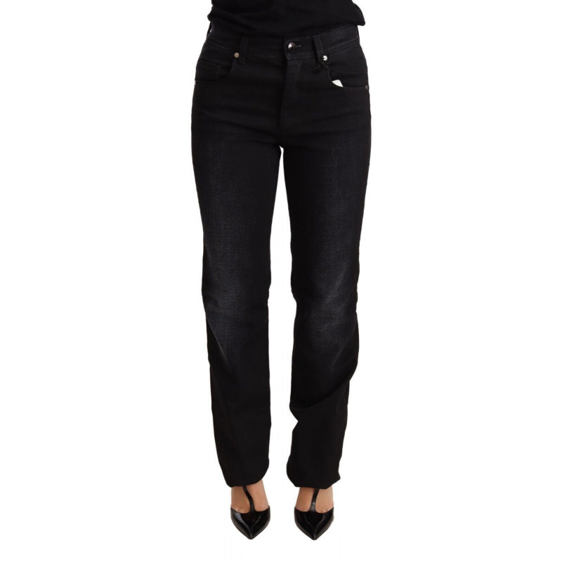 Jeans in cotone con pantaloni in denim dritto lavato nero - W26