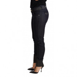 Jeans cotone pantaloni denim blu orlo piegato skinny - W26