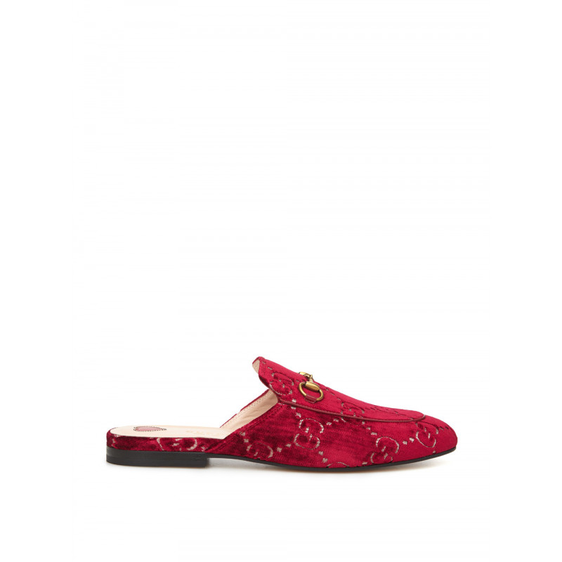 Pantofola Princetown in velluto rosso con logo allover - EU37/US6.5