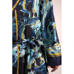 Indumenti da notte con cintura in seta blu marmorizzata - IT50 - L