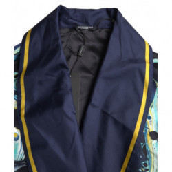 Indumenti da notte con cintura in seta blu marmorizzata - IT50 - L