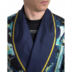 Indumenti da notte con cintura in seta blu marmorizzata - IT50 - L