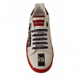 Scarpe sneakers pelle stampa Portofino Love bianche rosse - EU36/US5.5