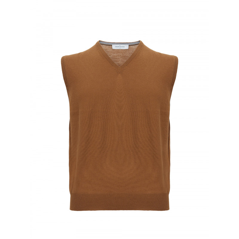 Gilet con scollo a V in lana marrone - IT50 - M-L