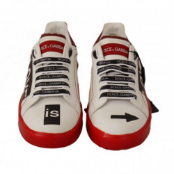 Scarpe sneakers pelle stampa Portofino Love bianche rosse - EU36/US5.5