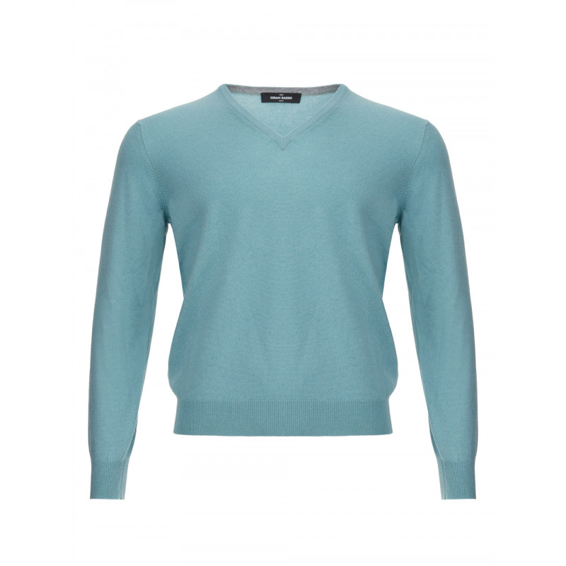 Maglione scollo a V in cashmere azzurro - IT50 - M-L