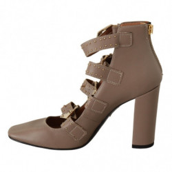 Scarpe décolleté fibbia multipla pelle marrone tacco largo - EU37/U