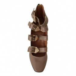 Scarpe décolleté fibbia multipla pelle marrone tacco largo - EU37/U