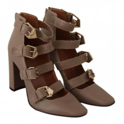 Scarpe décolleté fibbia multipla pelle marrone tacco largo - EU37/U