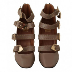 Scarpe décolleté fibbia multipla pelle marrone tacco largo - EU37/U