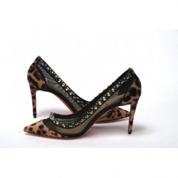 Décolleté tacchi alti borchiati nappa leopardata marrone argento re
