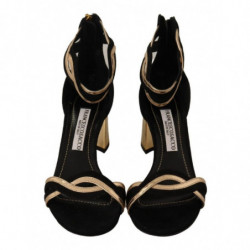 Scarpe tacco cinturino alla caviglia pelle scamosciata color oro ne