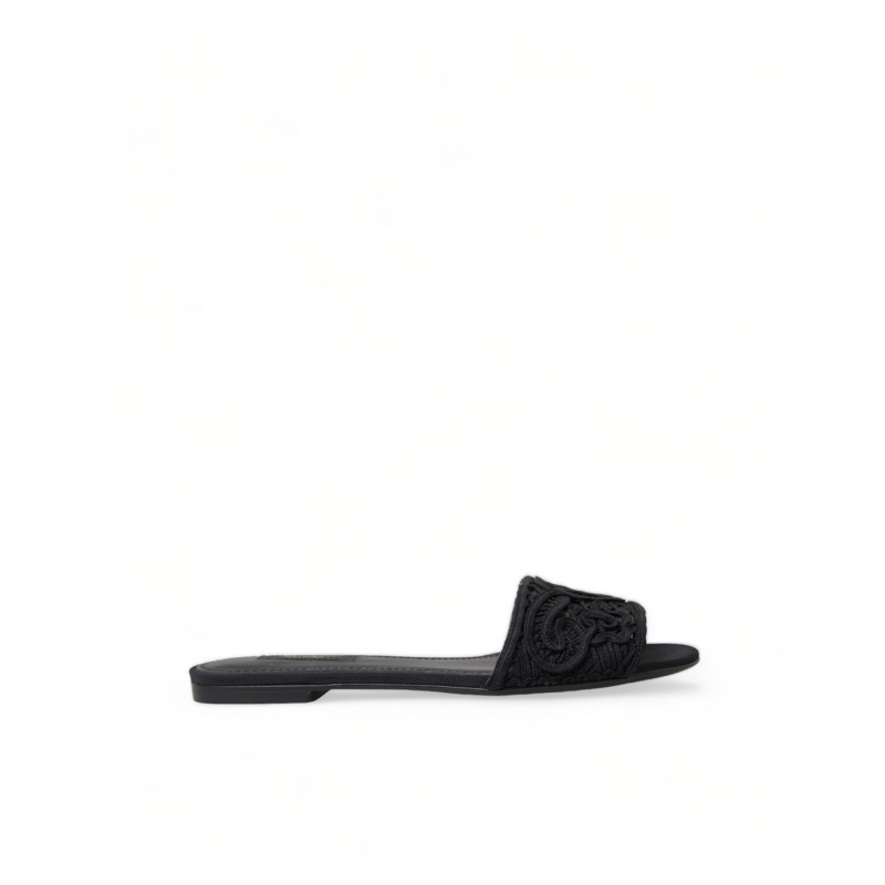 Scarpe sandali con ricamo cuore in cotone nero - EU37/US6.5