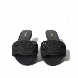 Scarpe sandali con ricamo cuore in cotone nero - EU37/US6.5