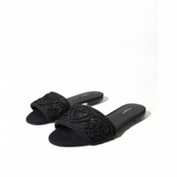 Scarpe sandali con ricamo cuore in cotone nero - EU37/US6.5