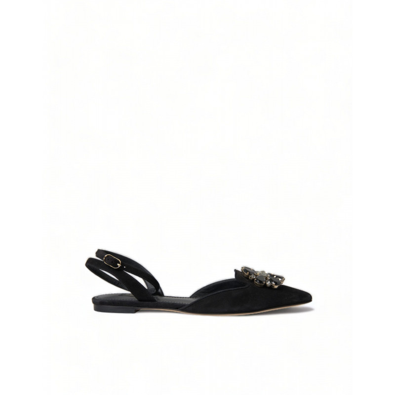 Scarpe basse con cinturino in cristallo in pelle nera - EU36.5/US6