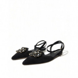 Scarpe basse con cinturino in cristallo in pelle nera - EU36.5/US6