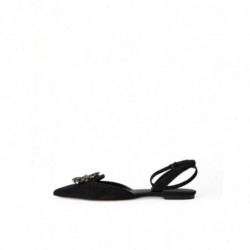 Scarpe basse con cinturino in cristallo in pelle nera - EU36.5/US6
