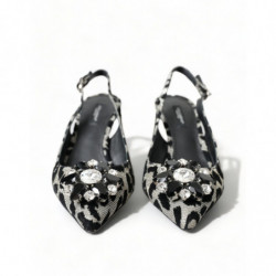 Scarpe décolleté cinturino cristallo leopardato argento - EU37/US6.5
