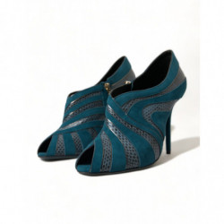 Scarpe décolleté tacco aperto pelle scamosciata verde acqua - EU40/