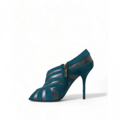 Scarpe décolleté tacco aperto pelle scamosciata verde acqua - EU40/