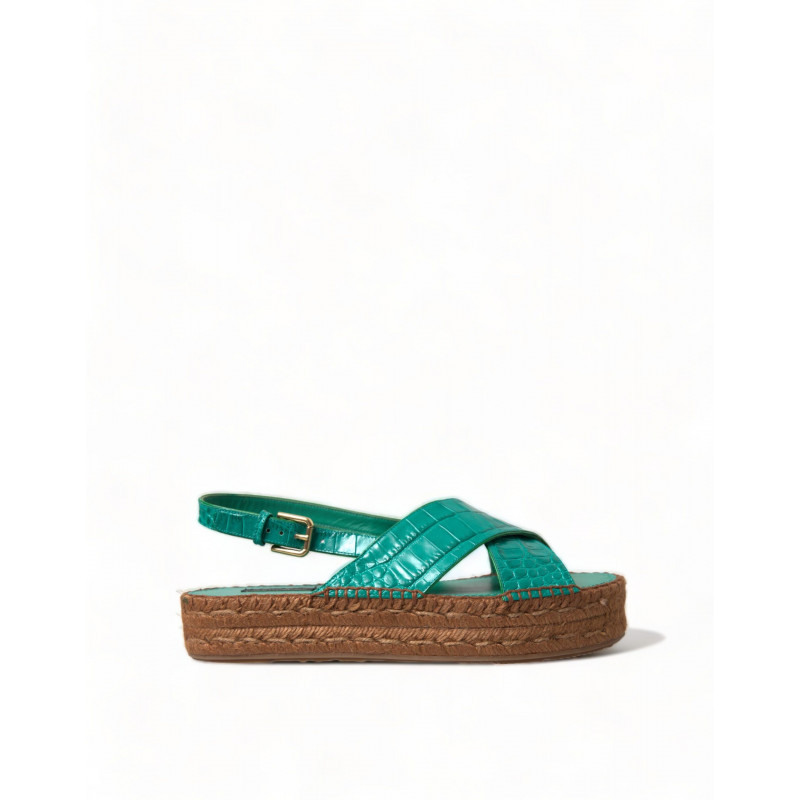 Scarpe sandalo espadrillas con plateau in pelle verde - EU39/US8.5