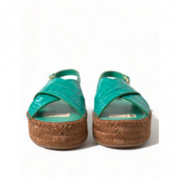Scarpe sandalo espadrillas con plateau in pelle verde - EU39/US8.5