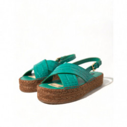 Scarpe sandalo espadrillas con plateau in pelle verde - EU39/US8.5