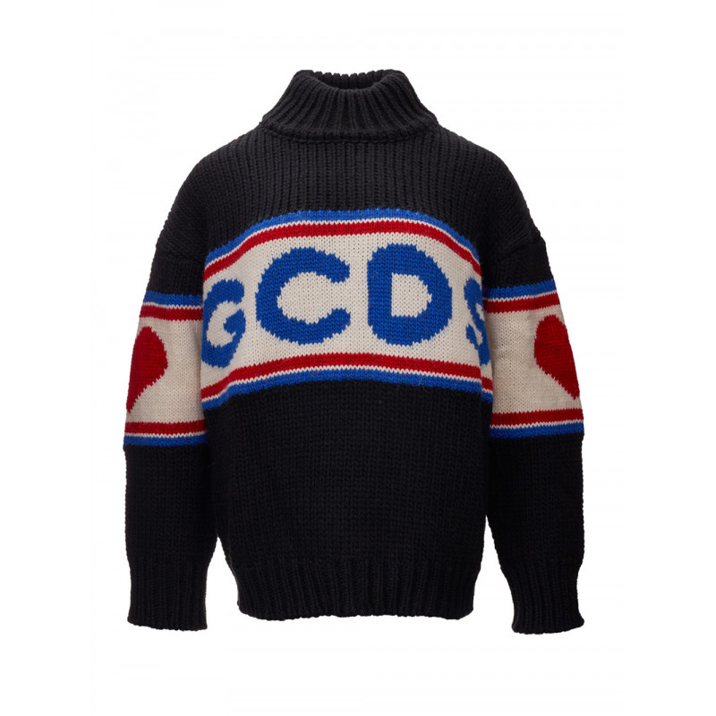 Maglione Oversize in Lana Nera con Logo Frontale - M