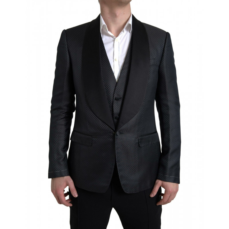 Abito monopetto 2 pezzi jacquard nero - IT52 - L