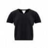 Top nero a maniche corte in misto cashmere - L