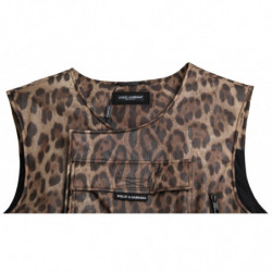 Abbigliamento sportivo senza maniche seta leopardata marrone - IT48