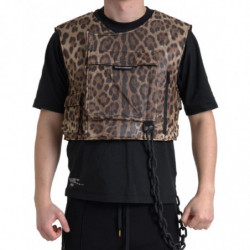 Abbigliamento sportivo senza maniche seta leopardata marrone - IT48