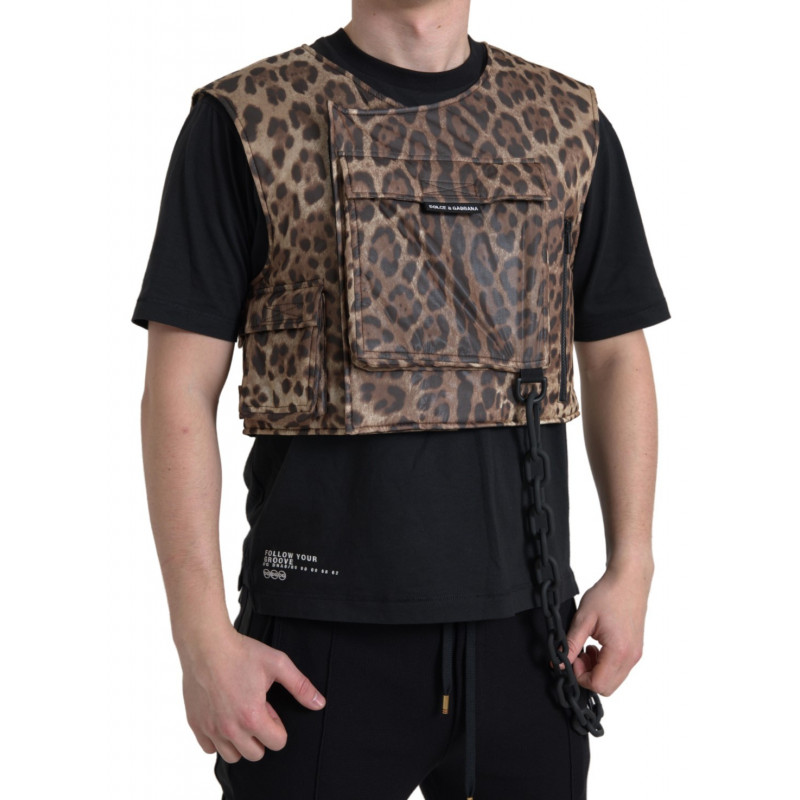 Abbigliamento sportivo senza maniche seta leopardata marrone - IT46
