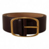 Cintura fibbia metallo dorato pelle marrone scuro - 75 CM / 30 INCHES