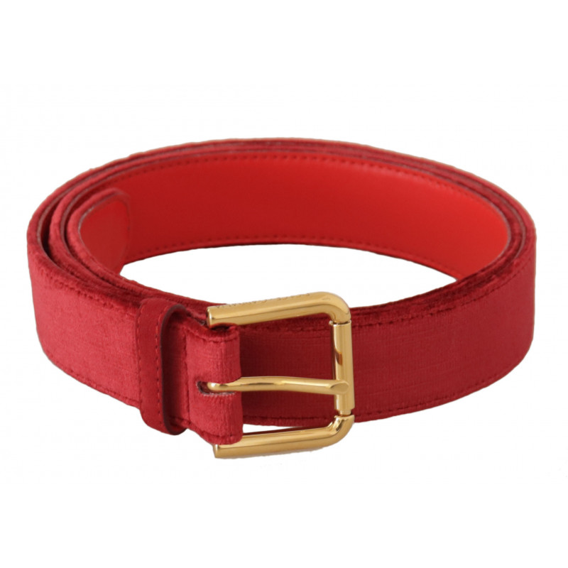 Cintura fibbia metallo inciso logo dorato velluto rosso - 85 CM / 3